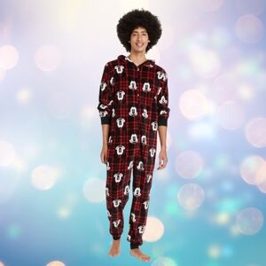 Disney Union Suit Red Plaid Onesie with Mickey Mouse Print. NWT UNISEX SMALL